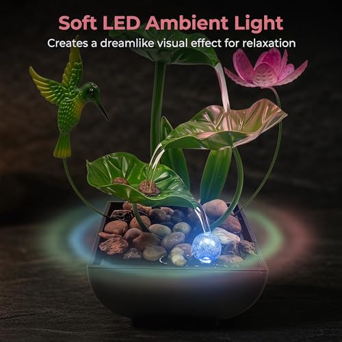3-Tier Metal Lotus Tabletop Water Fountain with Color-Changing LED