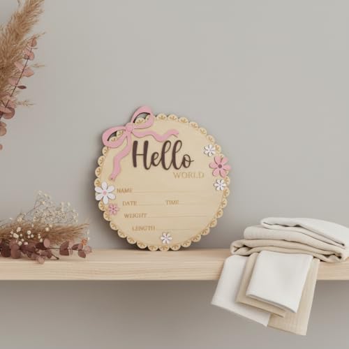Wooden Baby Birth Announcement Sign with Floral Design