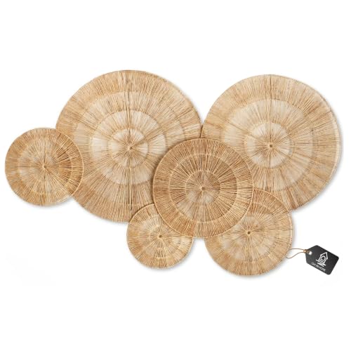 Chi An Home Woven Jute Wall Decor Baskets Set of 6 Boho Wall Art Plates