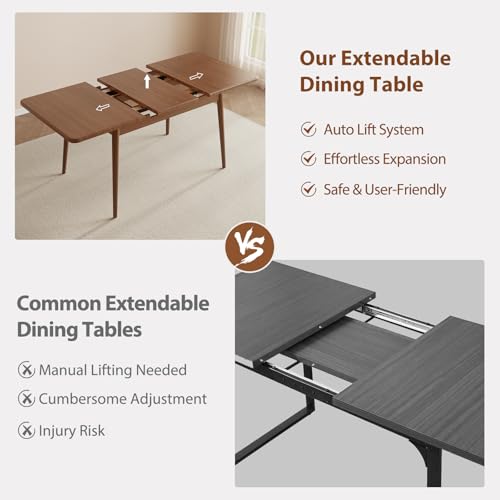 Solid Wood Extendable Dining Table, 47.2 to 63 Inch Expandable Kitchen Table