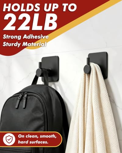 Heavy Duty Adhesive Hooks - 22lb Capacity Stainless Steel Wall Hooks, 5 Pack
