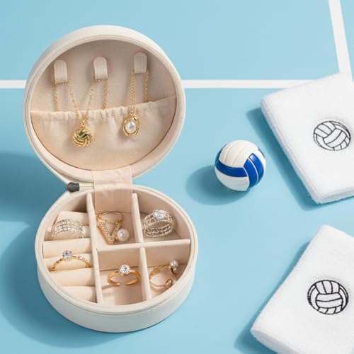 Mindoub Volleyball Travel Jewelry Case 18-Pack Round Portable Organizer for Athletes & Fans