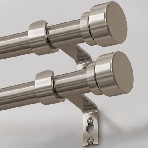 Adjustable Brushed Nickel Curtain Rod Set, 28-48 Inch Heavy Duty Metal