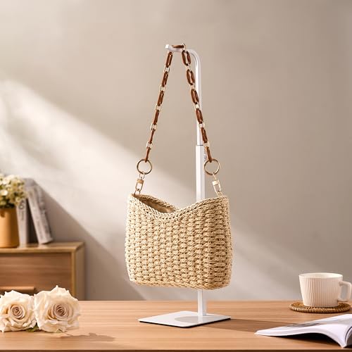 2-Pack Adjustable Tabletop Purse Display Stand, White Metal Hook Holder