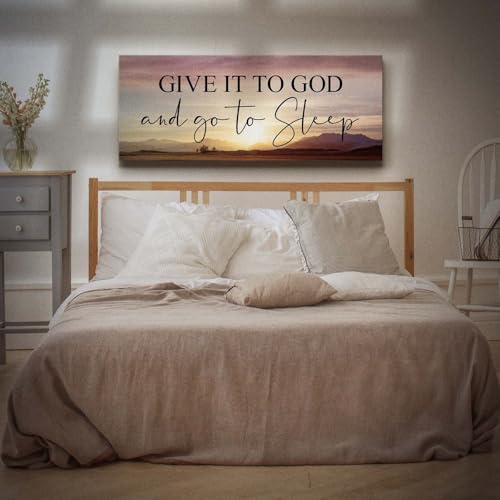 Give It to God and Go To Sleep Canvas Wall Art - 16x40 Inch Bedroom Decor