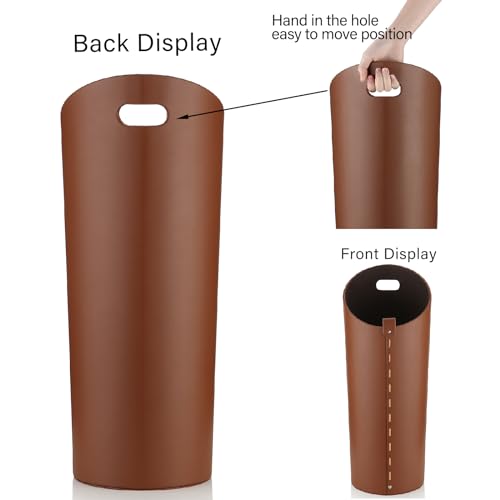 Modern Brown Leather Umbrella Stand with Drip Tray for Entryway