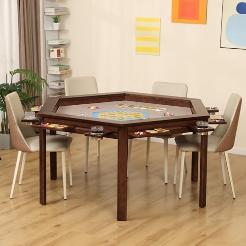 Hexagonal Solid Wood Game Table with Removable Top for Board Gaming & Dining