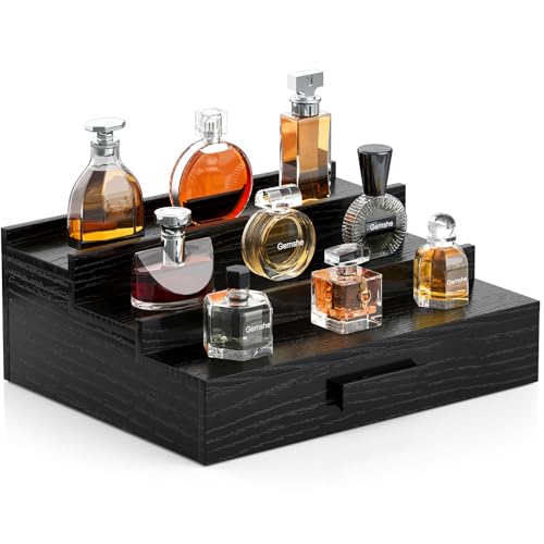3-Tier Solid Walnut Cologne Organizer with Drawer and Hidden Storage