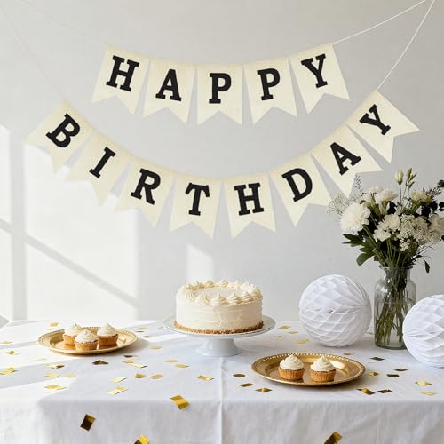 Happy Birthday Burlap Banner - Pre-Strung Rustic Party Decoration Sign