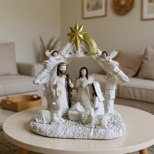 8-Piece Nativity Scene Set with LED Lights for Indoor Christmas Decor
