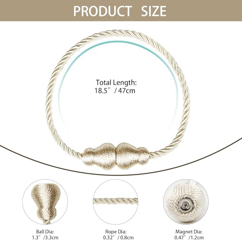 Magnetic Curtain Tiebacks - 2 Pack Woven Rope Drapery Holdbacks