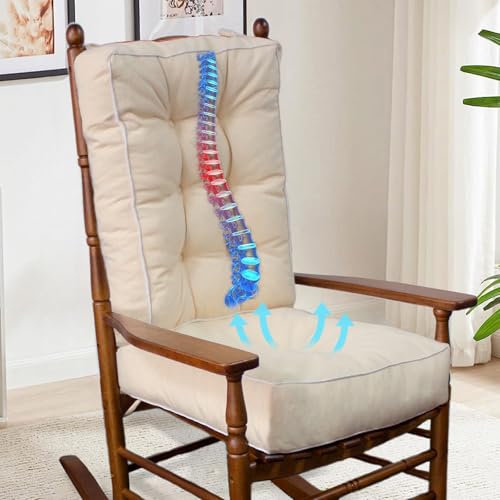 Thick Rocking Chair Cushion Set with Memory Foam and Non-Slip Ties
