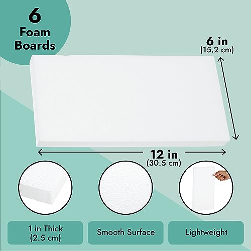 White Craft Foam Blocks, 12 x 6 x 1 Inch - 6-Pack for DIY Floral Projects
