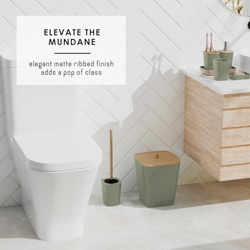 6-Piece Sage Green Bathroom Accessory Set with Bamboo Accents