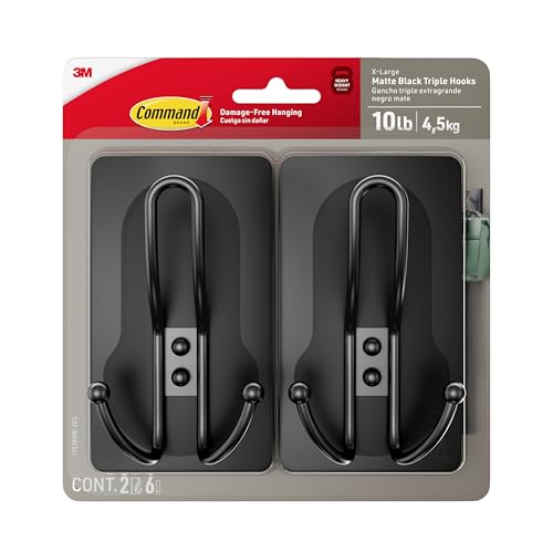 X-Large Triple Wall Hooks, Heavy Duty Damage-Free Adhesive Hanging, 2 Pack