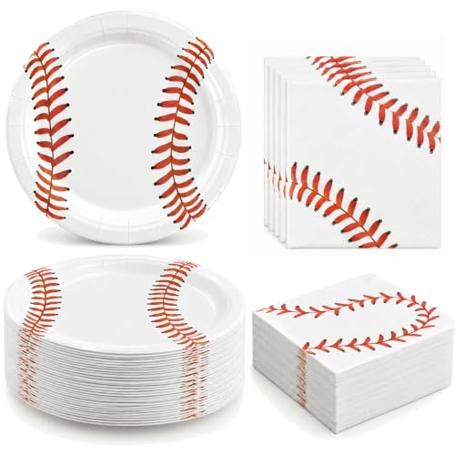 QIYANPAX Baseball Party Decorations Set 50 Pcs 9-Inch Plates & Napkins – Baseball Birthday Party Supplies (Baseball Variation)