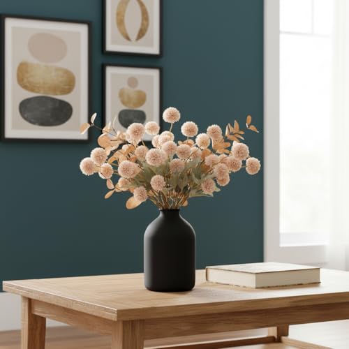 Beige Faux Silk Mums with Eucalyptus - 12 Stem Artificial Floral Arrangement