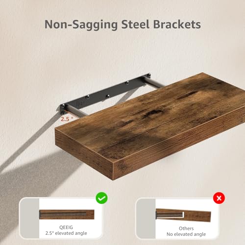 QEEIG Floating Bathroom Wall Shelves 15.7" Rustic Brown Set of 2