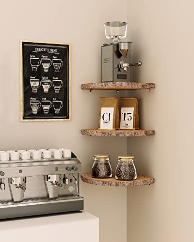 3-Piece Rustic Solid Wood Corner Floating Shelves, Farmhouse Wall Decor
