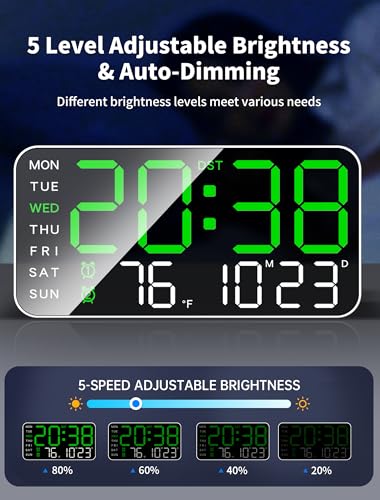 9.5-Inch Digital Alarm Clock with Large LED Display, Dual Alarms & Dimming