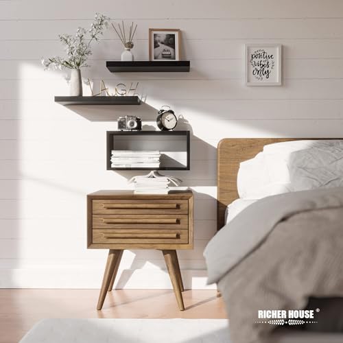 3-Piece Floating Wall Shelf Set, Black Moisture-Resistant Bathroom Storage