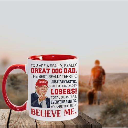 Red Dog Dad Mug 11oz Ceramic Gift for Pet Lovers, Fathers Day, Birthday