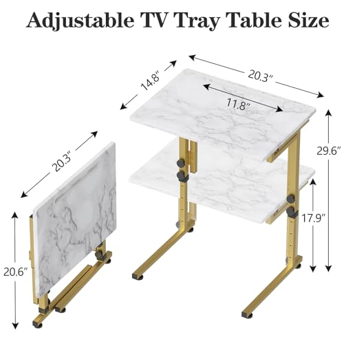Folding C-Shaped Side Table, 6-Height Adjustable Snack & Laptop Tray