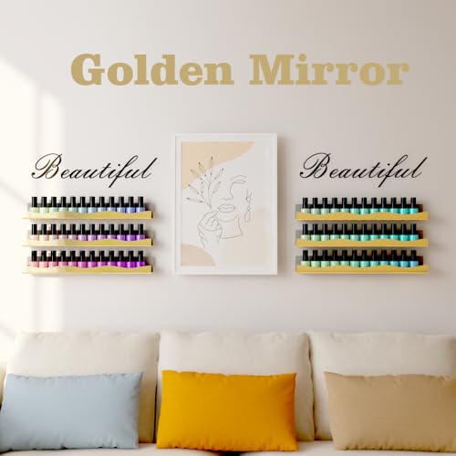 Gold Mirror Finish Wall-Mounted Nail Polish Organizer Rack - 15 Inch Multi-Purpose Storage, 6 Pack