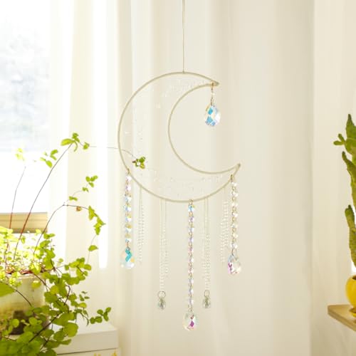 Moon Dream Catcher Crystal Suncatcher Boho Wall Decor for Bedroom