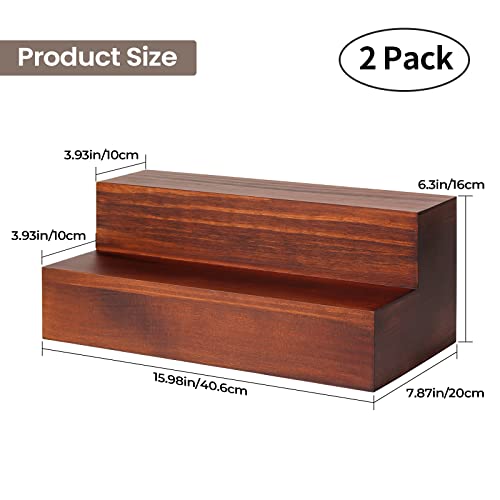 2-Tier Rustic Wood Liquor Bottle Display Shelf for Home Bar Organization