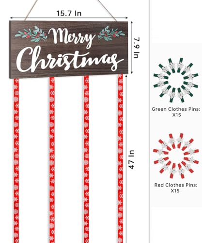 AKEROCK Wood Christmas Card Holder Display - Wall Decor & Gift Idea (Includes 30 Clips)