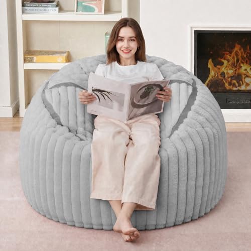 HABUTWAY 3FT Light Grey Corded Plush Adult Bean Bag Chair Lounger & Sofa