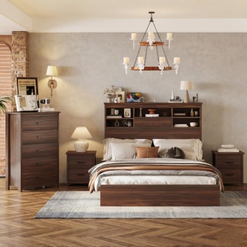 4-Piece Queen Bedroom Furniture Set with Platform Bed, Dresser, Nightstands
