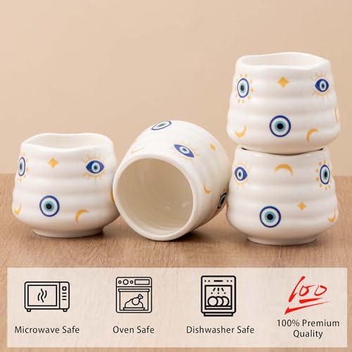 YumiPLUS Ceramic Espresso Cup Set 5oz Evil Eye Tea Cups - Set of 4