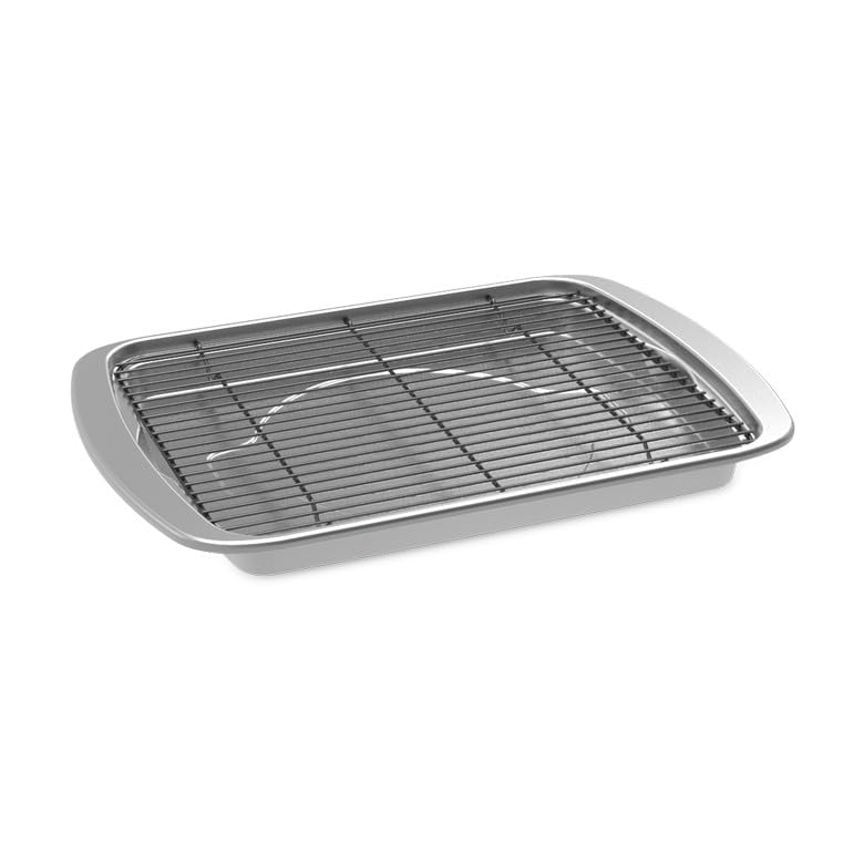Nordic Ware Oven Crisp Baking Tray 2pc Set Includes Pan and Rack; Natural Aluminum For Air Frying, Crisping, Broiling, Baking; Cooking Surface 17 x 12 Inches