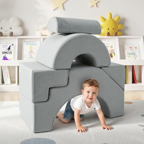 Modular Kids Foam Play Couch with Slide and Stairs - Grey Convertible Sofa