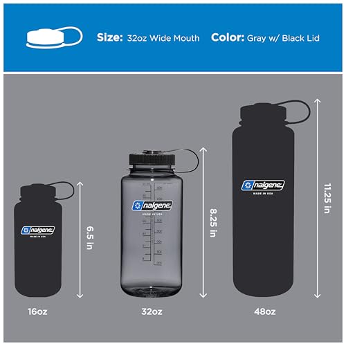 Nalgene 32 oz Wide Mouth Water Bottle Gray with Black Lid Leak Proof