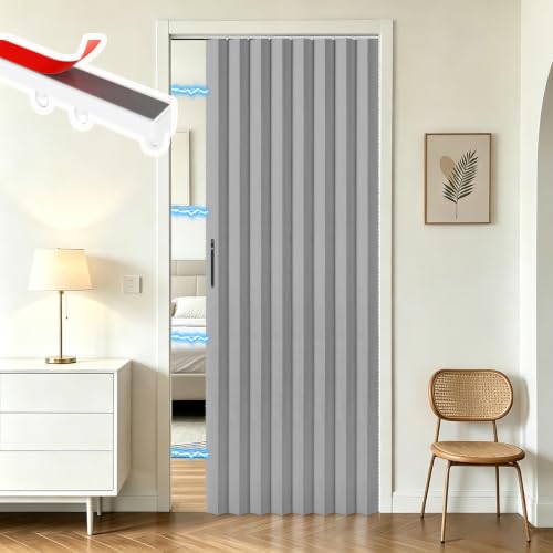 Magnetic Accordion Door Curtain with Track - 72"x79" Grey