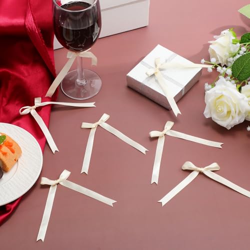 Riceshoot Ivory Mini Satin Bows for Wine Glasses - Pack of 50, 2.55 x 3.54 inches