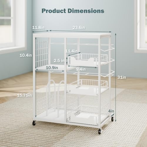 Rolling Wrapping Paper Organizer Cart with Wheels and Drawers