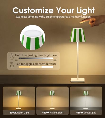 UME Green 3-Pack Cordless Rechargeable Table Lamps with Dimming & 3 Color Temps