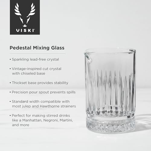 Viski Classic Pedestal Crystal Cocktail Mixing Glass 23 oz for Martinis & Old Fashioned
