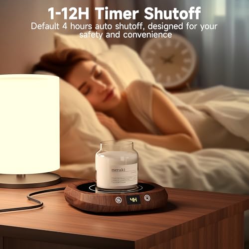 GNIYUIX Wood Grain Coffee Mug Warmer with 5 Temp & Auto Shut Off – Desk Beverage Heater