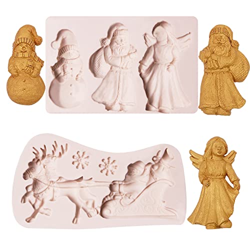 Christmas Silicone Fondant Molds 2 Pcs Santa Snowflake Reindeer Cake Decorations