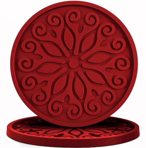 QUSUM 2-Pack Red Silicone Drink Coasters - Non-Slip, Durable & Heat-Resistant