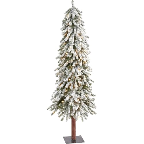 Nearly Natural 5ft Pre-Lit Flocked Alpine Artificial Christmas Tree