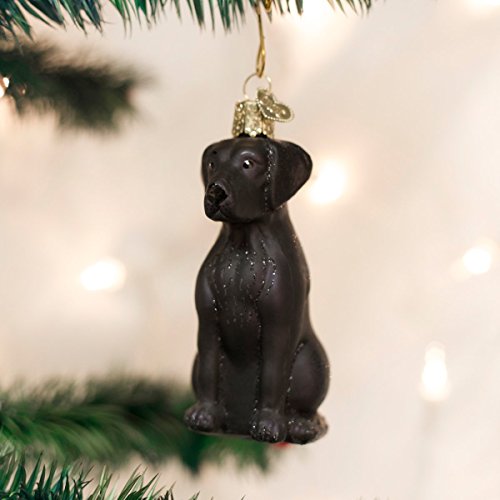 Black Labrador Dog Hand-Painted Blown Glass Christmas Tree Ornament