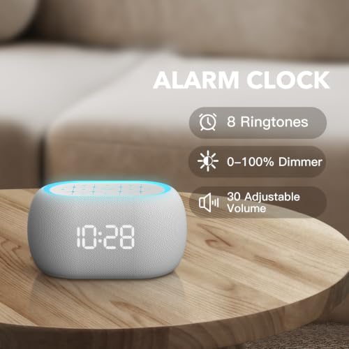 White Noise Sound Machine Alarm Clock with Bluetooth Speaker & 7 Night Lights