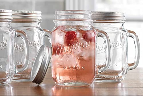 Glaver's Set of 4 16Oz Mason Jar Glass Mugs with Handle & Lid - Home Essentials