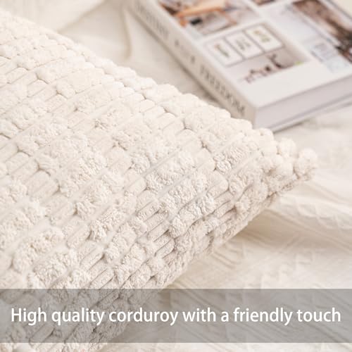 Corduroy Throw Pillow Covers 18x18 Inch (Set of 2) - Cream White Striped